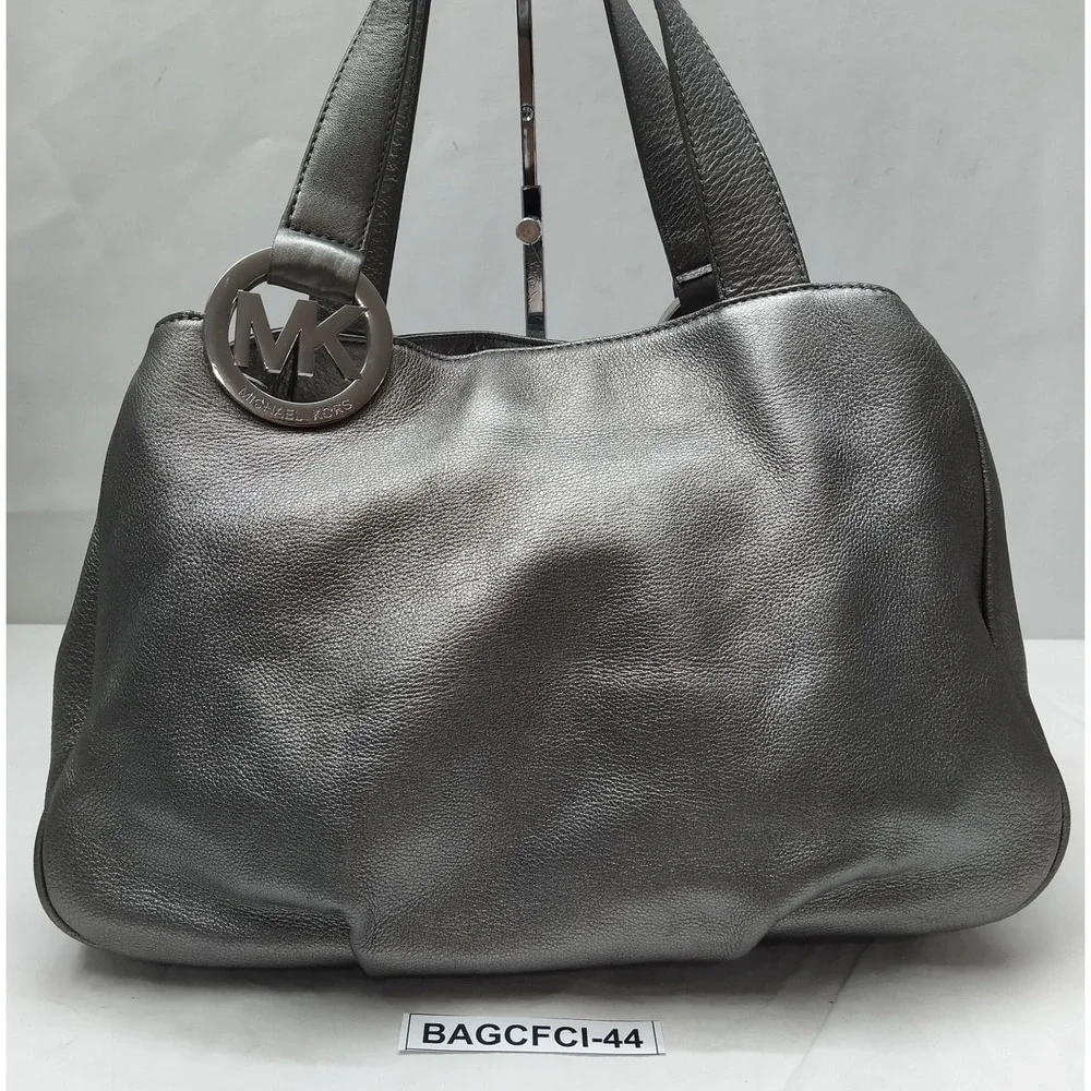 Michael Kors Metallic Gray Leather Double Handles Shoulder Bag